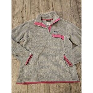 Patagonia Sweater Womens Large Gray Purple Snap Button Pullover Fleece Re-Tool